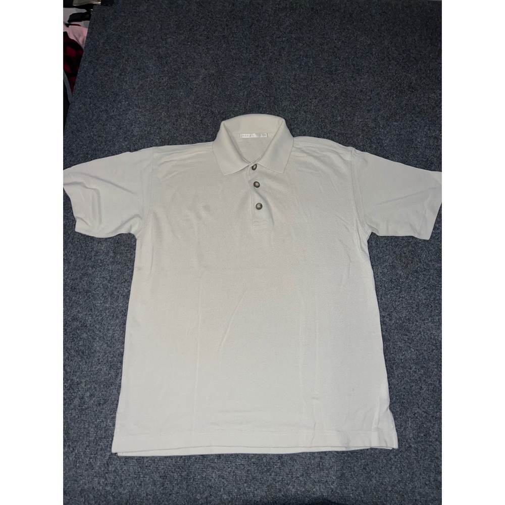 Perry Ellis Mens Small Cream Rayon Cotton Blend Short Sleeve Polo Shirt